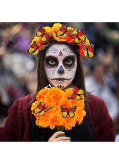 HOWAF HOWAF 50pcs Day of The Dead Decorations Set, 40pcs Orange Marigold Flower with Stems and for Dia De Los Muertos Diwali Indian Home Decor Party Decorations  - Image 5