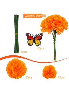 HOWAF HOWAF 50pcs Day of The Dead Decorations Set, 40pcs Orange Marigold Flower with Stems and for Dia De Los Muertos Diwali Indian Home Decor Party Decorations  - Image 4