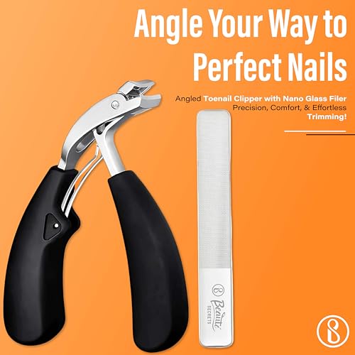 Beauté Secrets Nail Cutter Set - Toe Nail Clipper for Thick or Ingrown Toenails - Professional Nail Clipper with Nail Filer - Men & Women & Seniors - Black Stainless Steel - Image 2