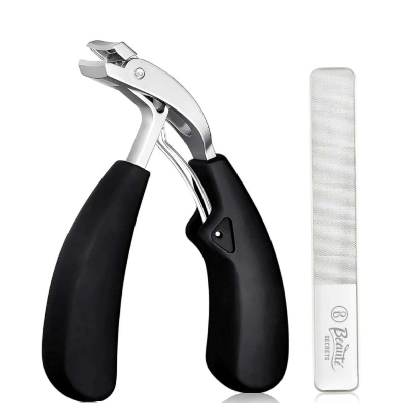 Beauté Secrets Nail Cutter Set - Toe Nail Clipper for Thick or Ingrown Toenails - Professional Nail Clipper with Nail Filer - Men & Women & Seniors - Black Stainless Steel - Image 1
