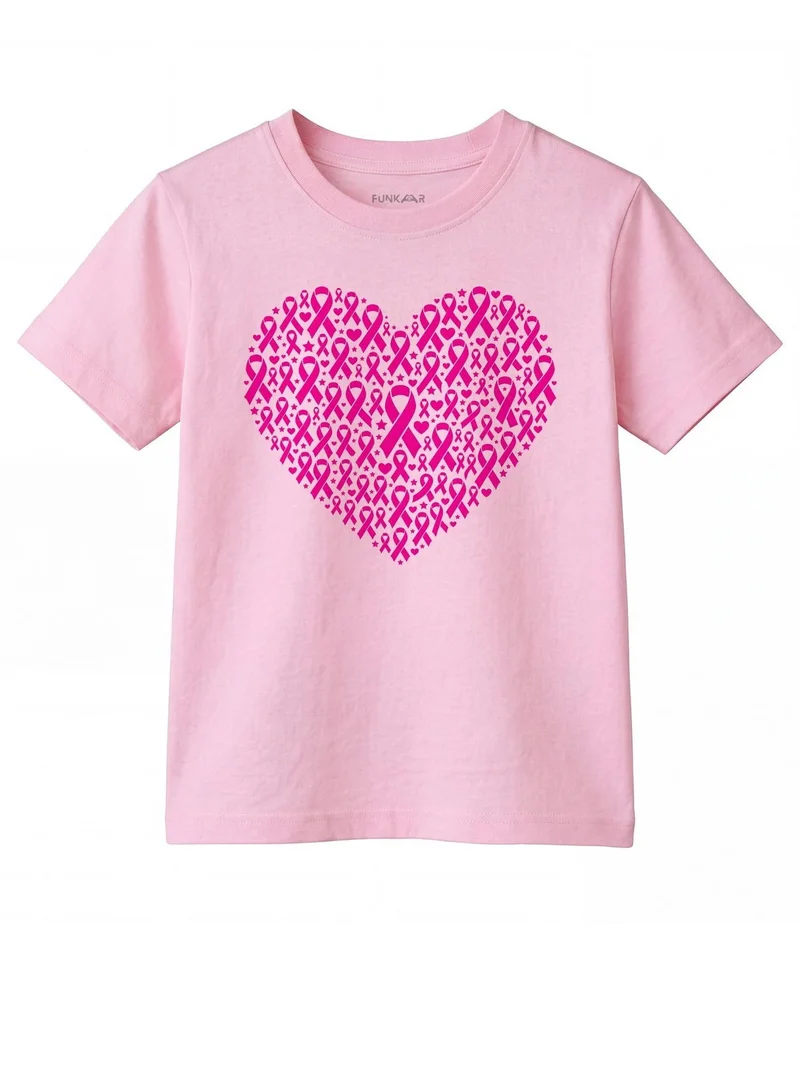 Funkaar Breast Cancer Awareness Pink Ribbon Heart Kids T-Shirt