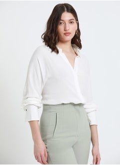 Dennis Lingo White Relaxed Fit Shirt for Women - Viscose Crepe, Full Sleeves, Shirt Collar, Solid, Casual,  - Image 2