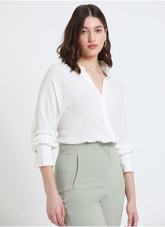 Dennis Lingo - White Relaxed Fit Shirt for Women - Viscose Crepe, Full Sleeves, Shirt Collar, Solid, Casual, - Image 1