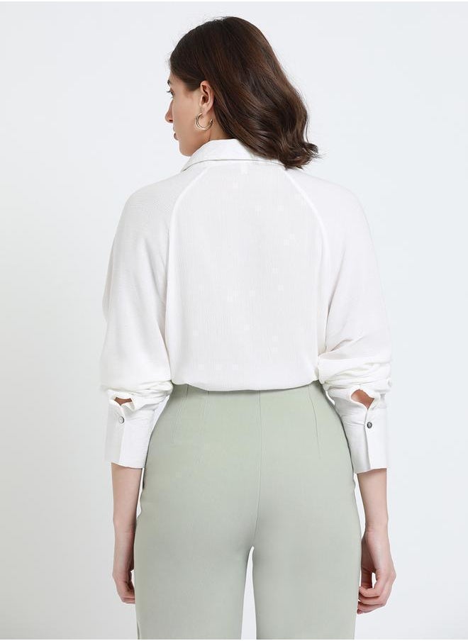 Dennis Lingo - White Relaxed Fit Shirt for Women - Viscose Crepe, Full Sleeves, Shirt Collar, Solid, Casual, - Image 1