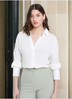 Dennis Lingo White Relaxed Fit Shirt for Women - Viscose Crepe, Full Sleeves, Shirt Collar, Solid, Casual,  - Image 1