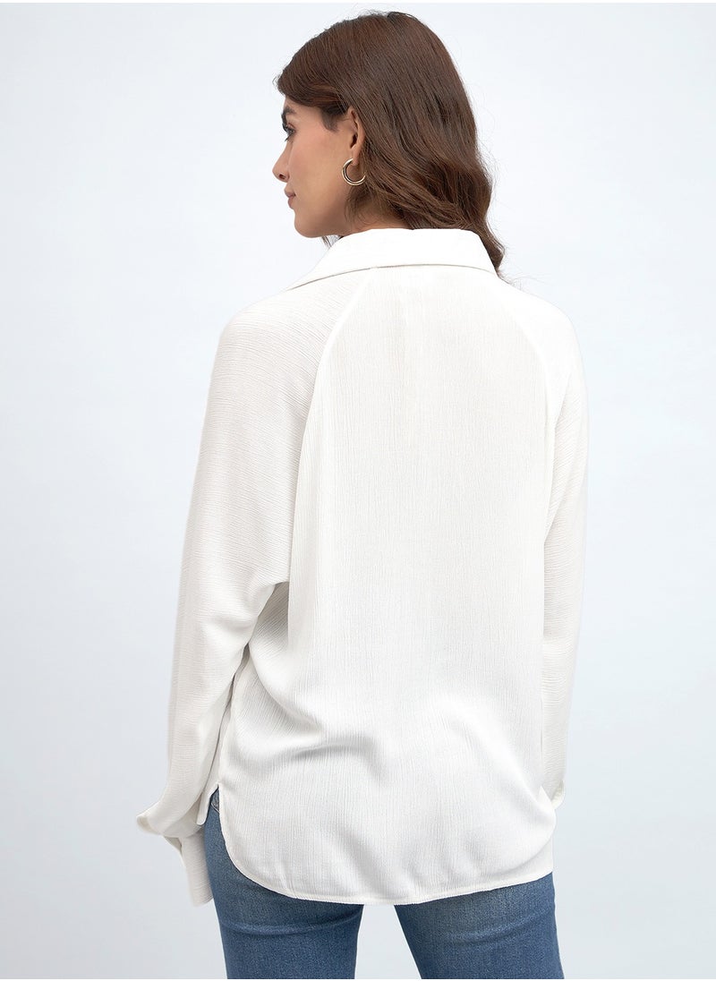 Dennis Lingo - White Relaxed Fit Shirt for Women - Viscose Crepe, Full Sleeves, Shirt Collar, Solid, Casual, - Image 1
