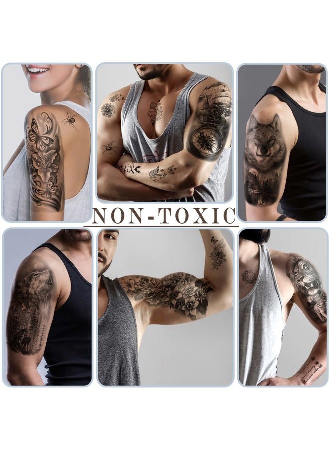 atydkug 77 Sheets Temporary Tattoo for Men and Women, 17 Sheets Half Arm Chest Shoulder Fake Tattoos, 60 sheets Tiny Black for Adults, Waterproof Realistic Tattoos Long-Lasting  - Image 5