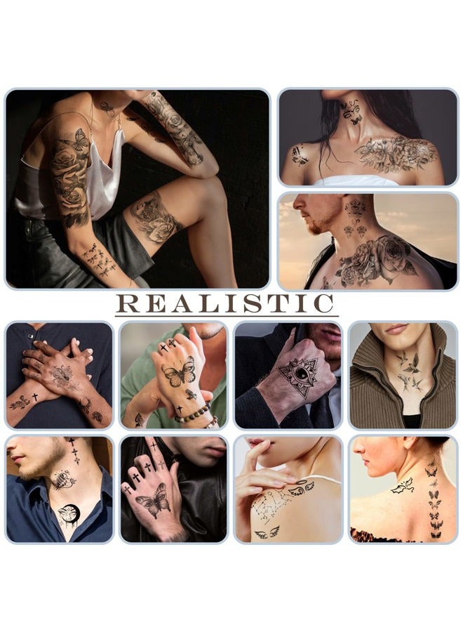 atydkug 77 Sheets Temporary Tattoo for Men and Women, 17 Sheets Half Arm Chest Shoulder Fake Tattoos, 60 sheets Tiny Black for Adults, Waterproof Realistic Tattoos Long-Lasting  - Image 4