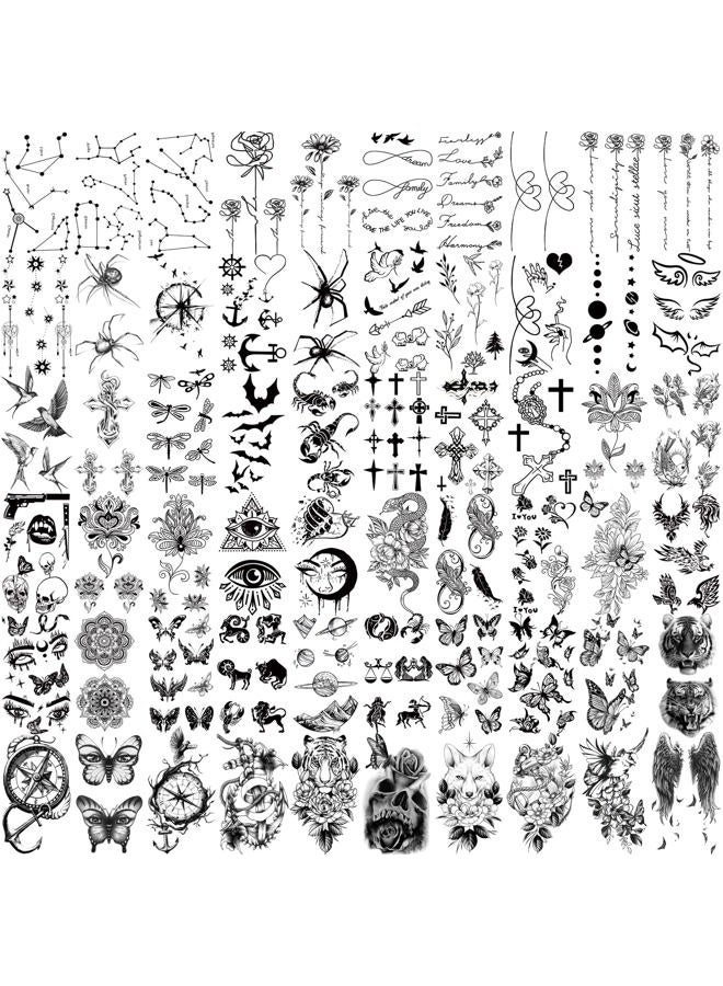 atydkug 77 Sheets Temporary Tattoo for Men and Women, 17 Sheets Half Arm Chest Shoulder Fake Tattoos, 60 sheets Tiny Black for Adults, Waterproof Realistic Tattoos Long-Lasting  - Image 2