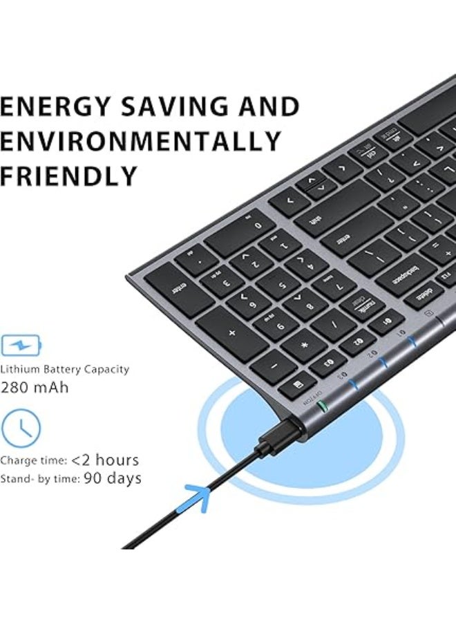 iClever BK10 Bluetooth Keyboard- Universal Wireless & Rechargeable Ultra-Slim with Number Pad, Ergonomic Design, Compact Size, Stable Connection for Windows, iOS, Android - Image 3