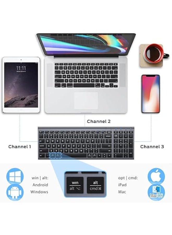 iClever BK10 Bluetooth Keyboard- Universal Wireless & Rechargeable Ultra-Slim with Number Pad, Ergonomic Design, Compact Size, Stable Connection for Windows, iOS, Android - Image 4