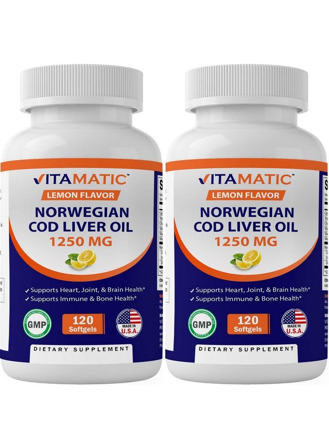 Vitamatic 2 Pack Norwegian Cod Liver Oil 1250mg Total 240 Softgels (Lemon Flavor) - Promotes Cardiovascular Health - Image 1