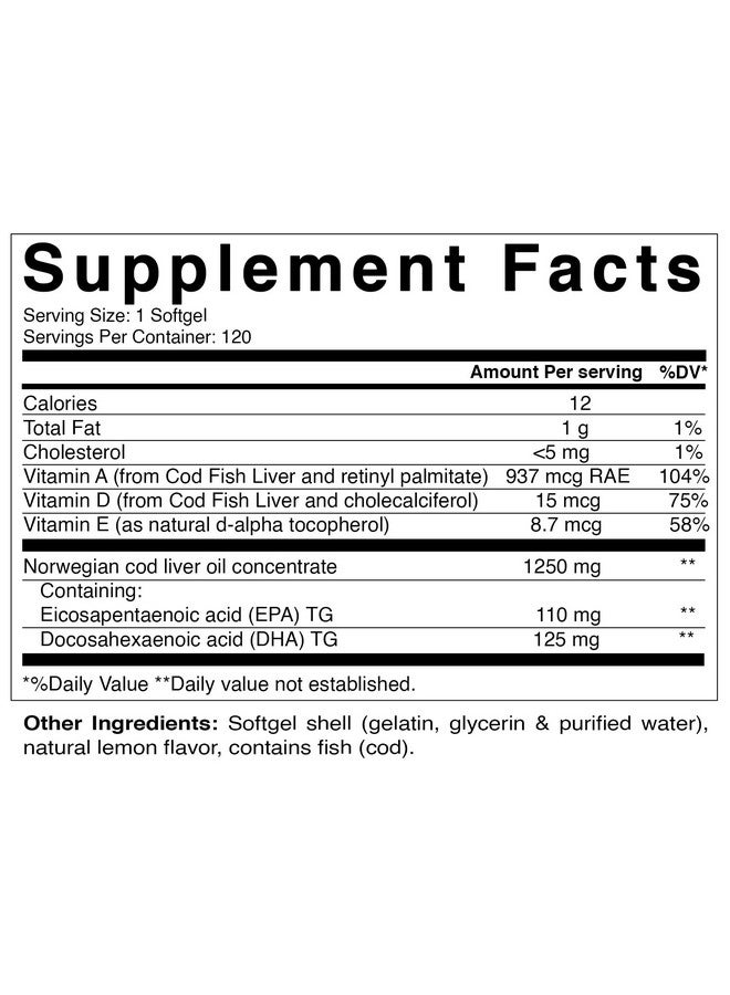 Vitamatic 2 Pack Norwegian Cod Liver Oil 1250mg Total 240 Softgels (Lemon Flavor) - Promotes Cardiovascular Health - Image 2