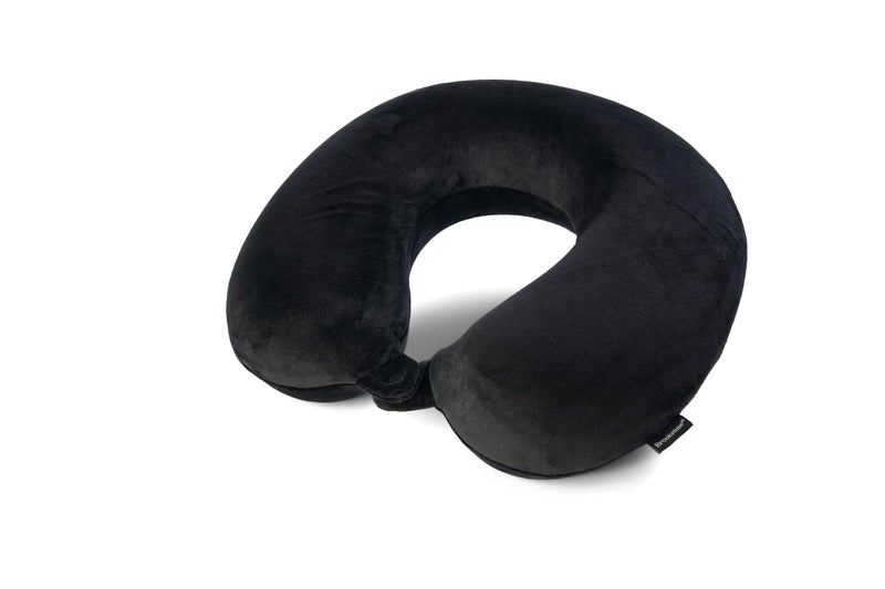 Brookstone Travel Neck Pillow  Lightweight Fleece Casing UShaped Stuffable Memory Foam Travel Pillow for Sleeping and Neck Support Black