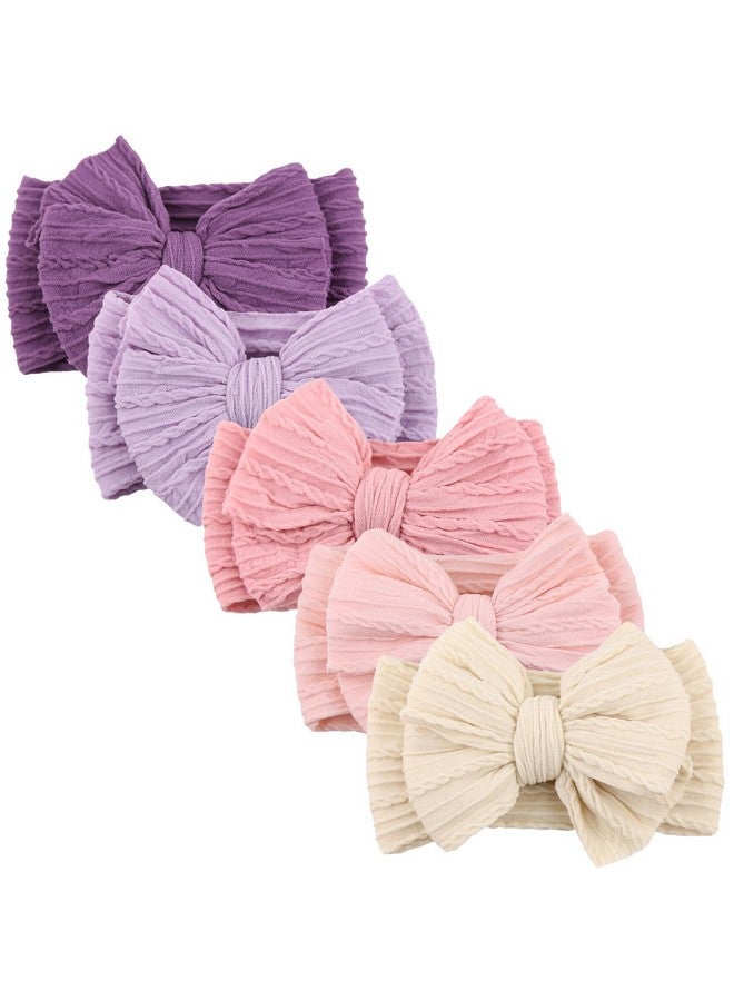 DRESHOW BQUBO Handmade Baby Headbands Soft & Stretchy Hair Bands with Bows Nylon Bows Hairbands for Girls Newborn Infant Toddlers Hair Accessories 5 pack - Image 1