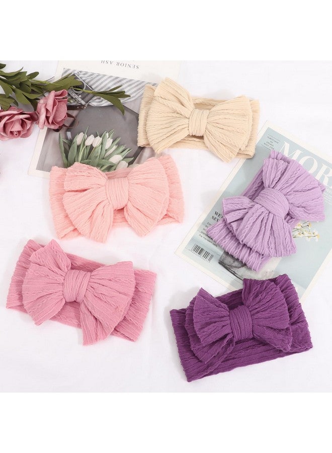 DRESHOW BQUBO Handmade Baby Headbands Soft & Stretchy Hair Bands with Bows Nylon Bows Hairbands for Girls Newborn Infant Toddlers Hair Accessories 5 pack - Image 4