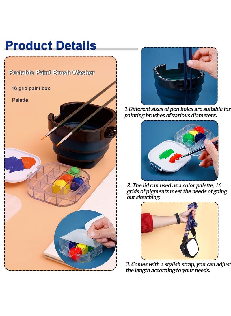 Captaintech Paint Brush Cleaner with Palette, Airtight Palette Portable Paint Brush Cleaner with Strap Paint Tray for Acrylic Watercolor Water-Based Paints - Image 3