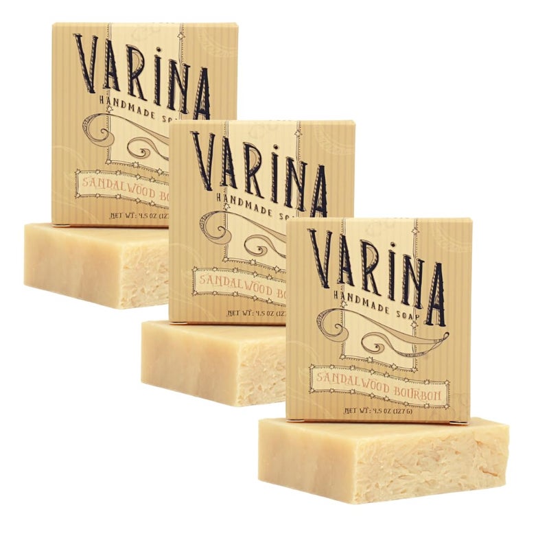 Varina Natural Sandalwood Bourbon Bar Soap  Gentle Cleansing for Sensitive Skin Sandalwood Bourbon 3 Pack
