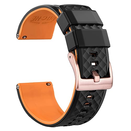 Ritche Christmas Gift 24mm Silicone Watch Band Quick Release Rubber Watch Bands for Men Women Black Top Pumpkin Orange Bottom Rose Gold Buckle White Elephant Gifts Stocking Stuffers for Men - Image 1