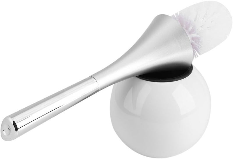 comfrt Bathroom Toilet Bowl Brush, Scrub Cleaning Brush Toilet Brush Compact Bowl Cleaning Brushes and Holder with Stainless Steel Base for Bathroom Storage(White Base) - Image 1