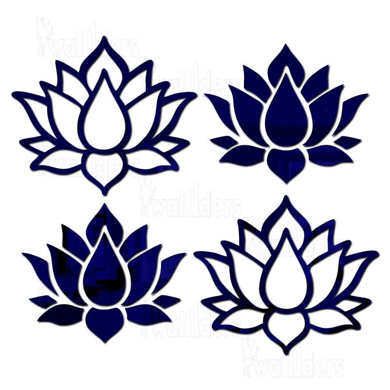 Wall1ders Wall1ders Small Lotus Blue Pack of 2 Acrylic Mirror Stickers for Wall Decorative Items Home Decoration for Bedroom Living Room Office Study Room 