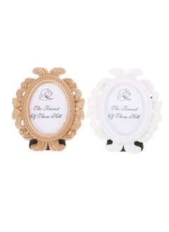 Excefore Mini Vintage Photo Frames, 2 Pcs Oval Shaped Baroque Picture Frames, Vintage Picture Frame Antique Photo Frame, Tabletop Picture Display Stand, for Home Office Bedroom Living Room (White Golden)  - Image 1