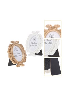 Excefore Mini Vintage Photo Frames, 2 Pcs Oval Shaped Baroque Picture Frames, Vintage Picture Frame Antique Photo Frame, Tabletop Picture Display Stand, for Home Office Bedroom Living Room (White Golden)  - Image 2