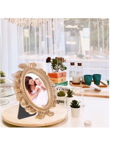 Excefore Mini Vintage Photo Frames, 2 Pcs Oval Shaped Baroque Picture Frames, Vintage Picture Frame Antique Photo Frame, Tabletop Picture Display Stand, for Home Office Bedroom Living Room (White Golden)  - Image 5