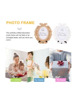 Excefore Mini Vintage Photo Frames, 2 Pcs Oval Shaped Baroque Picture Frames, Vintage Picture Frame Antique Photo Frame, Tabletop Picture Display Stand, for Home Office Bedroom Living Room (White Golden)  - Image 4