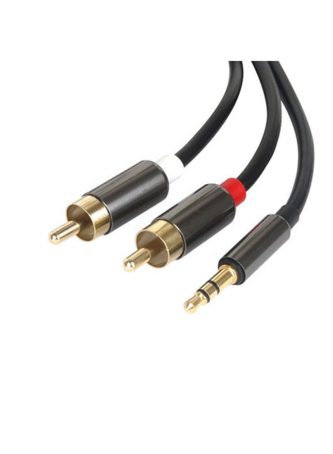 3.5 To 2RCA Double Lotus Cable 3.5 To 2rca Pure Copper Speaker Cable AV Cable 3.5mm One Minute Two Audio Cable-Color:Black-Length:1 M  - Image 3