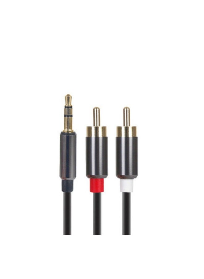 3.5 To 2RCA Double Lotus Cable 3.5 To 2rca Pure Copper Speaker Cable AV Cable 3.5mm One Minute Two Audio Cable-Color:Black-Length:1 M  - Image 1