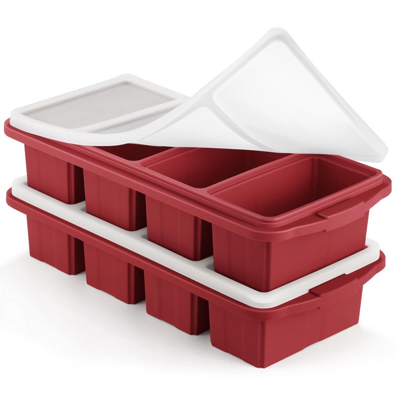 Ztomine Silicone Freezer Tray With Lid - Silicone Freezer Food Molds- Large Ice Cube Tray,Silicone Freezer Container,Freeze & Store Soup, Sauce, Broth,Leftovers - Makes 4 Perfect 1 Cup - Image 1