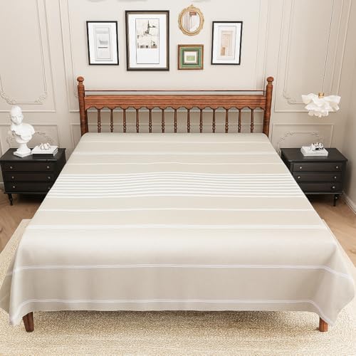 Värde Bedsheet for Double Bed | Handmade Cotton Double Bedsheet 210 Thread Count | Summer King Size BedSheet 90x100 Inches (7.5 x 8.3 Feet) | Handloom Design | Without Pillow Covers_Cotton Seed - Image 2