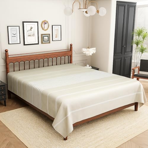 Värde Bedsheet for Double Bed | Handmade Cotton Double Bedsheet 210 Thread Count | Summer King Size BedSheet 90x100 Inches (7.5 x 8.3 Feet) | Handloom Design | Without Pillow Covers_Cotton Seed - Image 3