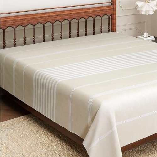 Värde Bedsheet for Double Bed | Handmade Cotton Double Bedsheet 210 Thread Count | Summer King Size BedSheet 90x100 Inches (7.5 x 8.3 Feet) | Handloom Design | Without Pillow Covers_Cotton Seed - Image 1