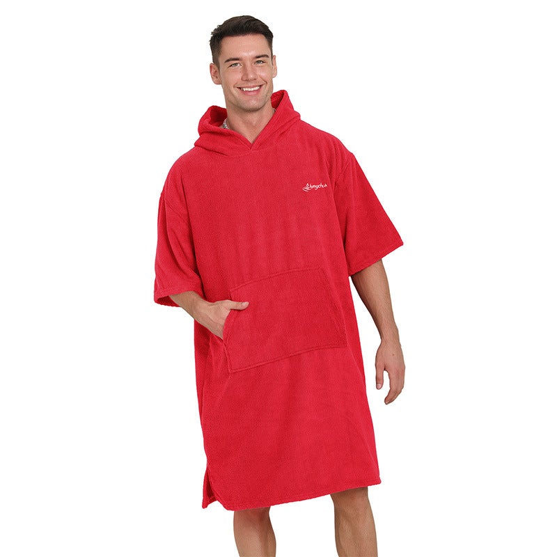 Solid Color Beach Towel Plus Large Wearable Bath Towel Bathroom Outdoor High And Low Wool Hooded Bath Towel Bathrobe - Image 5
