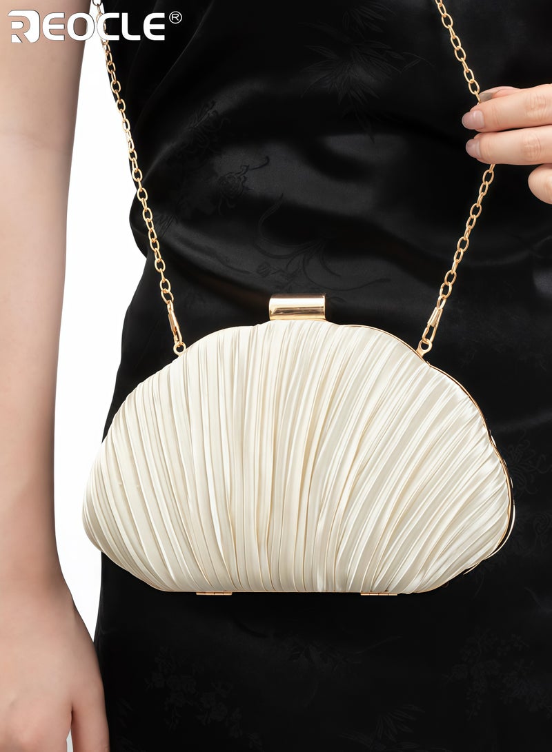 ريوكل حقيبة سهرة نسائية بتصميم صدفي أنيق وسلسلة كتف، حقيبة كلاتش نسائية بتصميم أنيق لحفلات الزفاف والمناسبات الخاصة. - Image 3