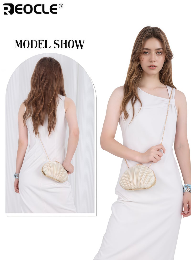 ريوكل حقيبة سهرة نسائية بتصميم صدفي أنيق وسلسلة كتف، حقيبة كلاتش نسائية بتصميم أنيق لحفلات الزفاف والمناسبات الخاصة. - Image 4