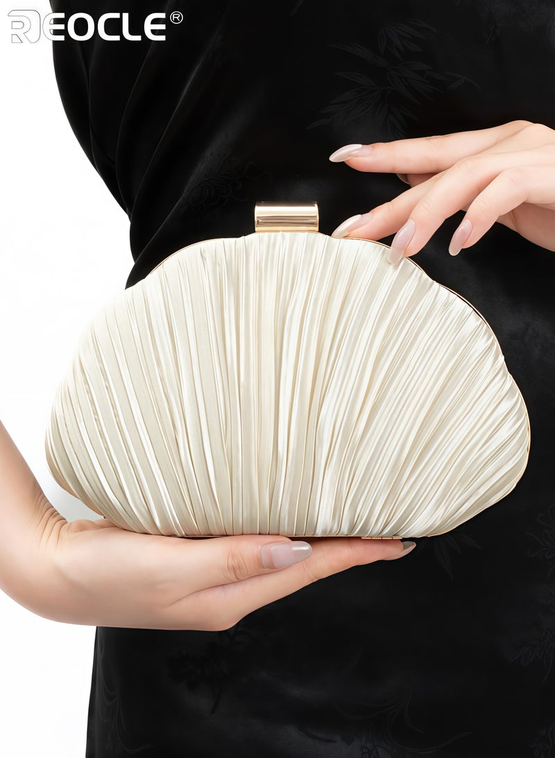 ريوكل حقيبة سهرة نسائية بتصميم صدفي أنيق وسلسلة كتف، حقيبة كلاتش نسائية بتصميم أنيق لحفلات الزفاف والمناسبات الخاصة. - Image 2