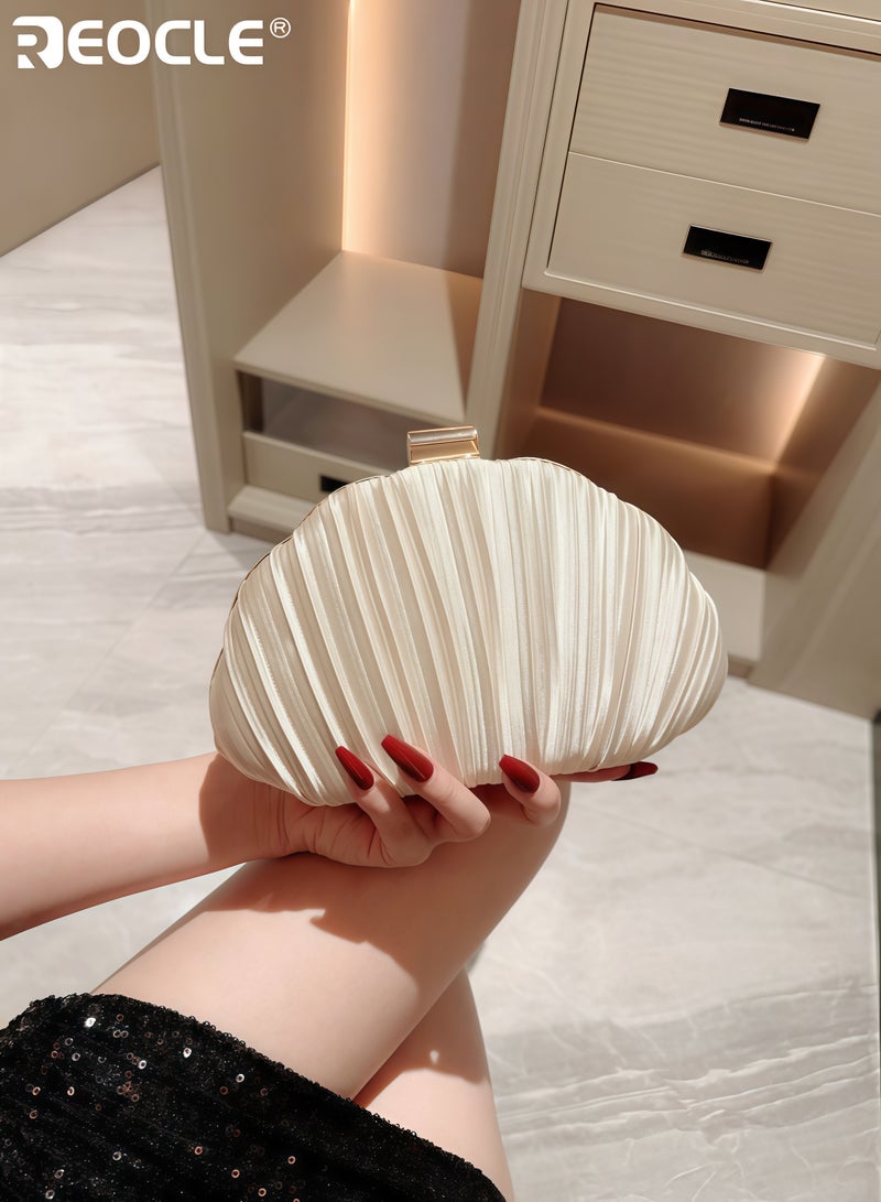 ريوكل حقيبة سهرة نسائية بتصميم صدفي أنيق وسلسلة كتف، حقيبة كلاتش نسائية بتصميم أنيق لحفلات الزفاف والمناسبات الخاصة. - Image 1