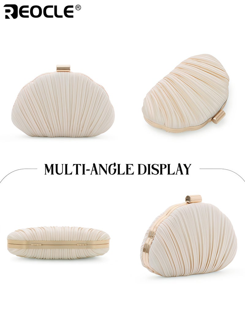 ريوكل حقيبة سهرة نسائية بتصميم صدفي أنيق وسلسلة كتف، حقيبة كلاتش نسائية بتصميم أنيق لحفلات الزفاف والمناسبات الخاصة. - Image 5
