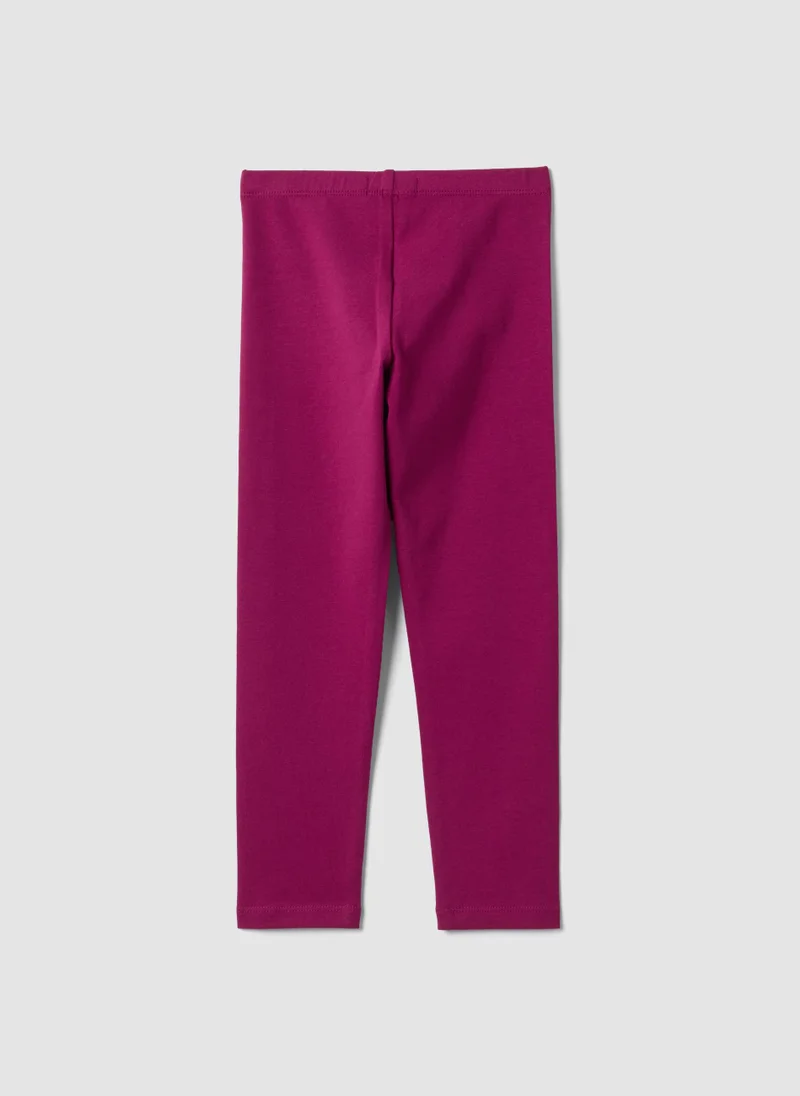 او في اس OVS Purple and black stretch organic cotton leggings with star for girls