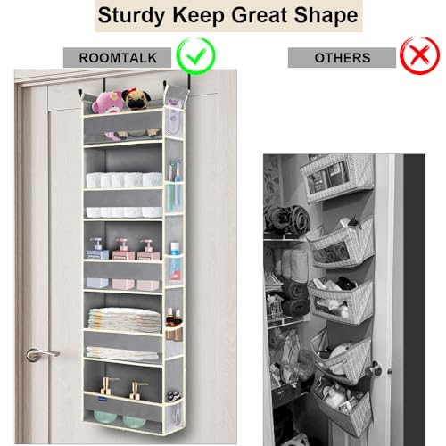 roomtalk Over The Door Organizer 5-Shelves and 10 Side Pockets, Over The Door Storage for Bathroom Bedroom Nursery, Hanging Door Organizer for Baby Diapers and Kids Toys (13"x5"x44", Grey) - Image 2