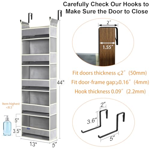 roomtalk Over The Door Organizer 5-Shelves and 10 Side Pockets, Over The Door Storage for Bathroom Bedroom Nursery, Hanging Door Organizer for Baby Diapers and Kids Toys (13"x5"x44", Grey) - Image 4