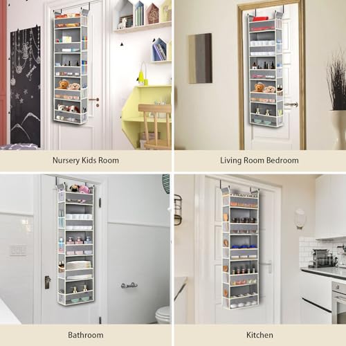 roomtalk Over The Door Organizer 5-Shelves and 10 Side Pockets, Over The Door Storage for Bathroom Bedroom Nursery, Hanging Door Organizer for Baby Diapers and Kids Toys (13"x5"x44", Grey) - Image 5