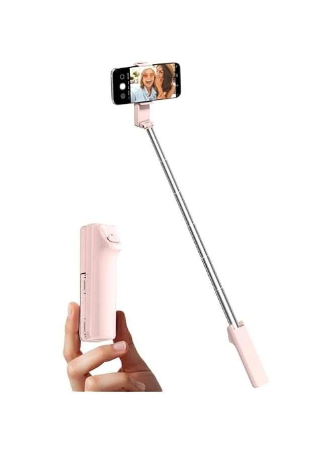Lightweight Extendable Stainless Steel Selfie Stick with Wireless Remote for iPhone/Android - Pink  - Image 1