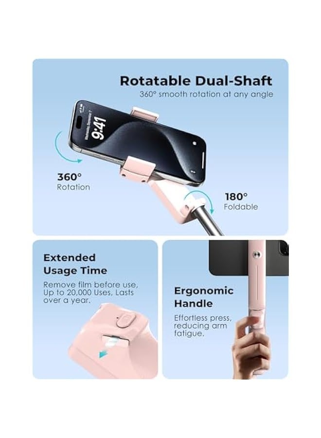 Lightweight Extendable Stainless Steel Selfie Stick with Wireless Remote for iPhone/Android - Pink  - Image 4