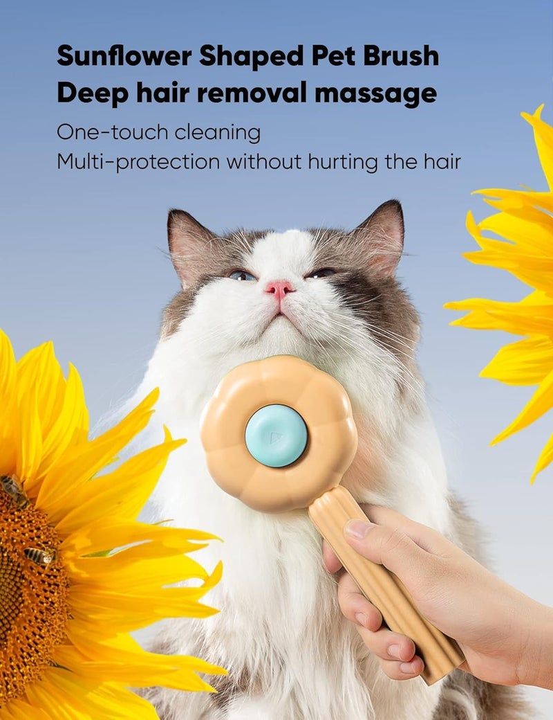 VAYINATO® Sunflower Shaped One Click Pet Hair Removal and Massaging Stainless Steel Brush Comb With Skin Safe Tip For Both Dogs and Cat Grooming, Self Cleaning Pet Hair Shedding Tool (Orange) - Image 4