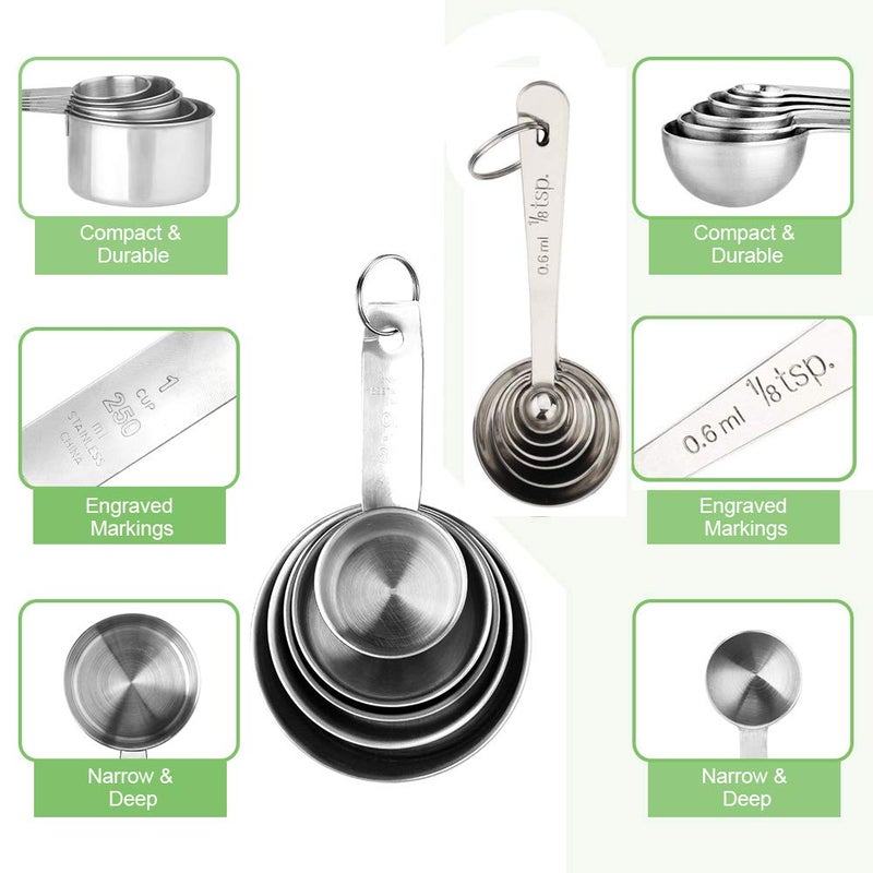 Accmor 11 Piece Stainless Steel Measuring Spoons Cups Set, Premium Stackable Tablespoons Measuring Set for Gift Dry Liquid Ingredients Cooking Baking - Image 2