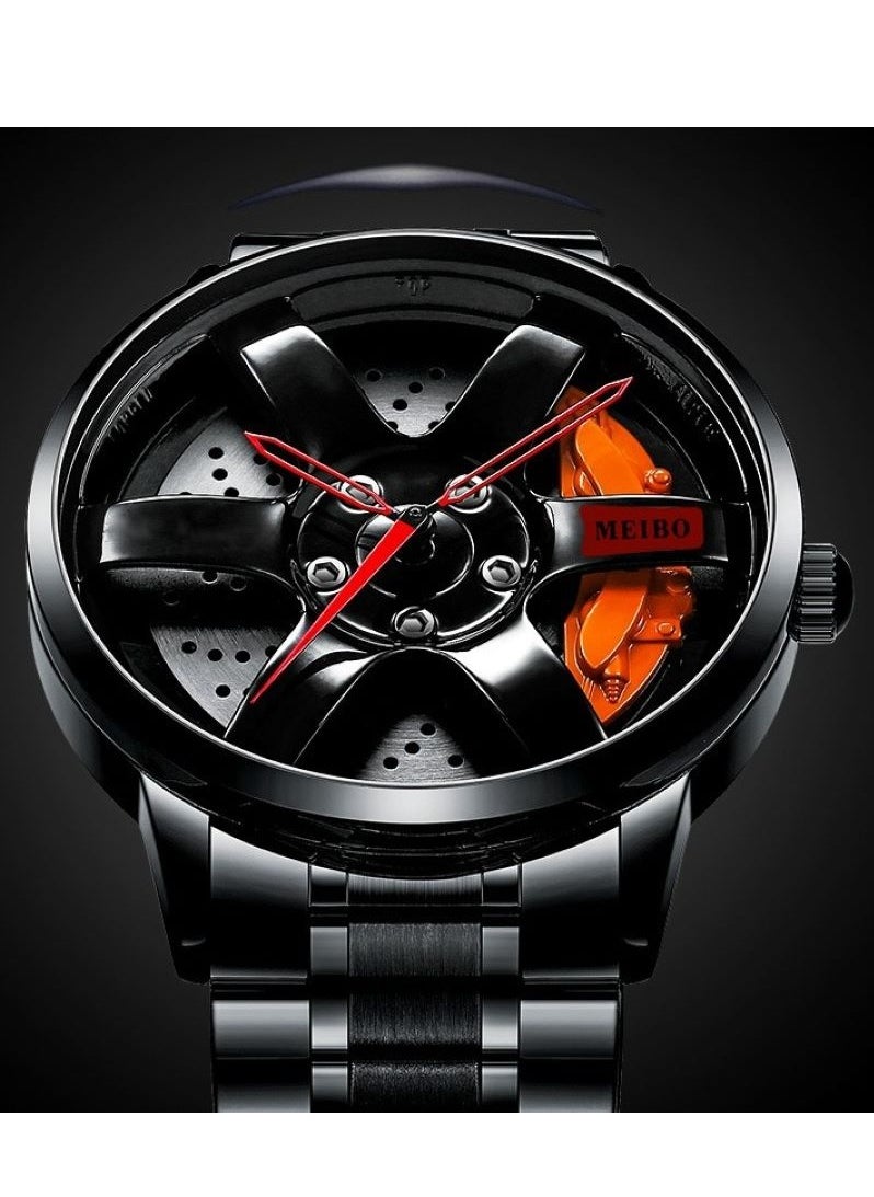 MEIBO - Car Wheel Watch Stainless Steel Watch with Quartz Movement Waterproof Sports Wrist Watch with Rim Hub Design for Men/Car Enthusiasts - Image 1